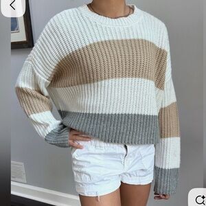 moon & madison Women's Striped Sweater in Cream, Tan, and Gray